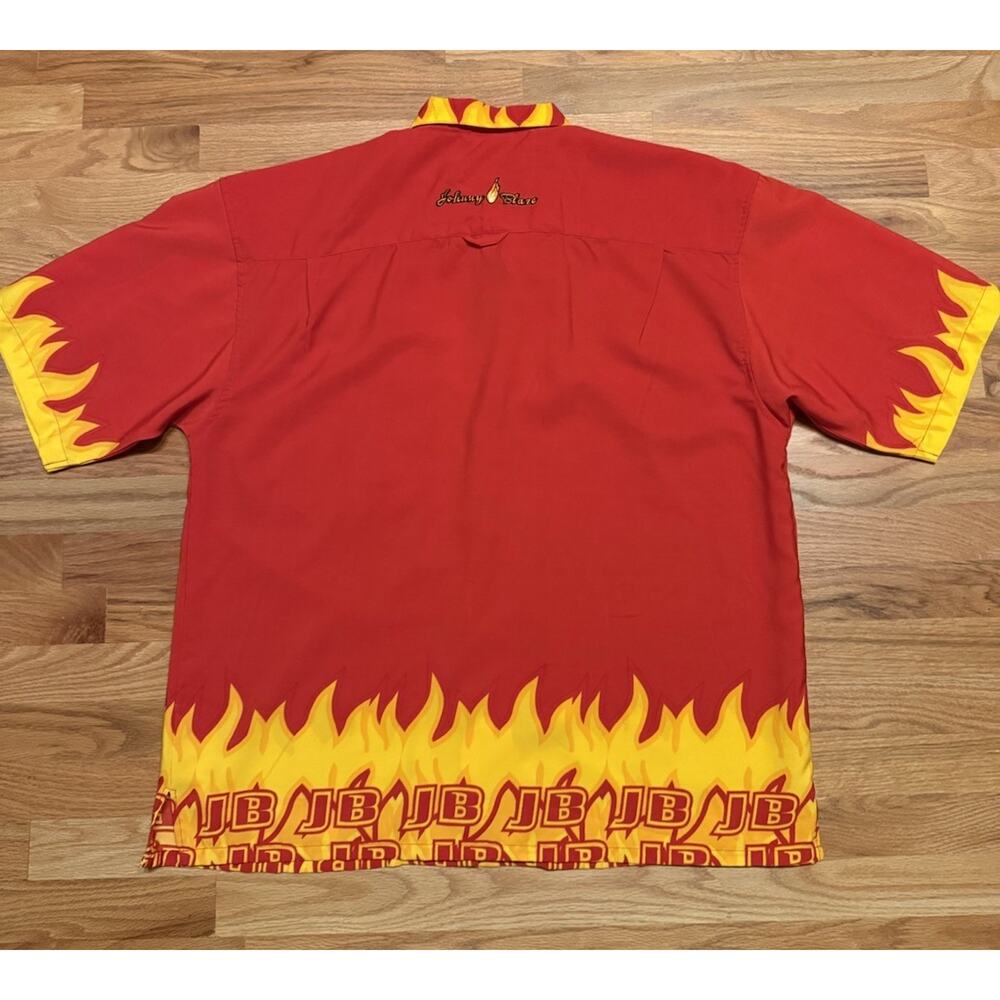 VTG Johnny Blaze Y2K Fire AOP Button-Up Shirt Mens Size Large Red Short Sleeve - Picture 2 of 11